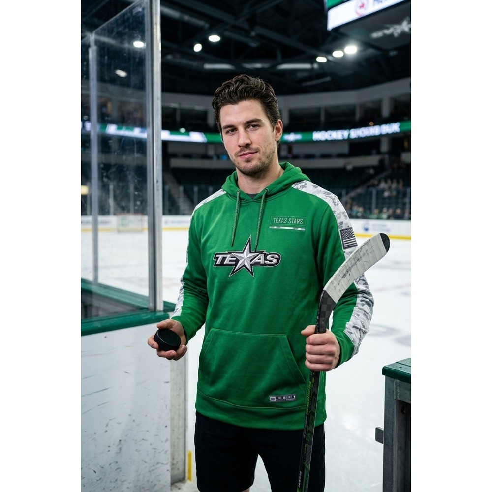 Colosseum Texas Stars Hoodie Mens L Green OHT Military Hockey Pullover